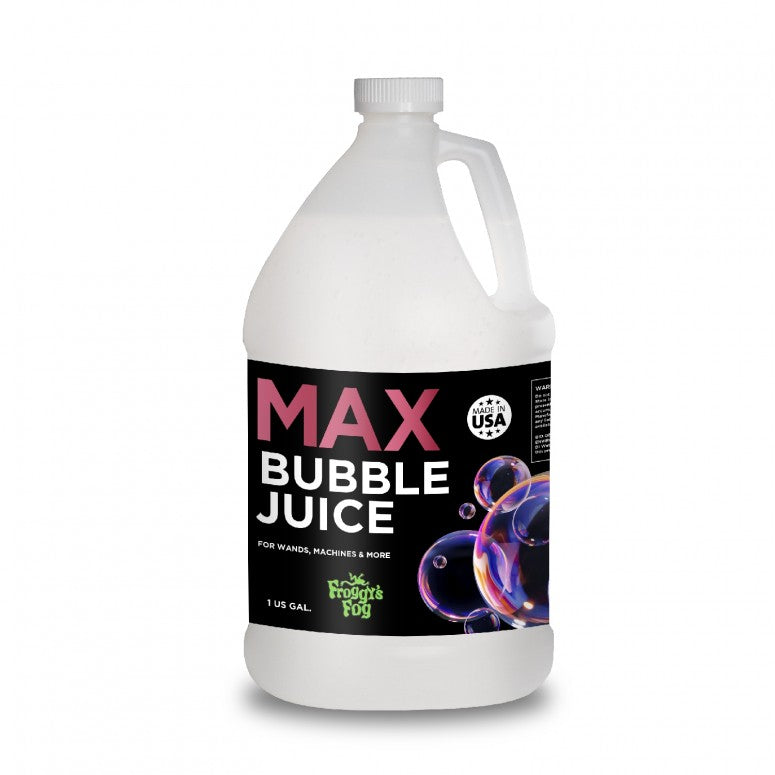 Gallon container of Max Bubble Juice with a black label on a white background