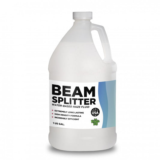 Gallon container of Beam Splitter water-based haze fluid on a white background