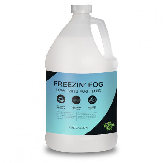 Gallon container of Freezin' Fog low lying fog fluid on a white background