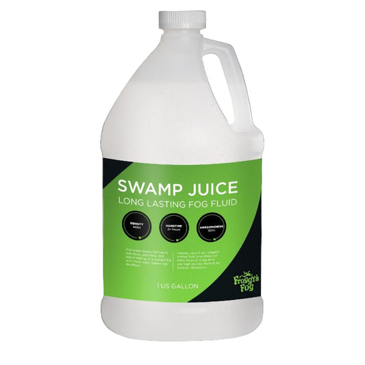 Gallon container of Swamp Juice fog fluid on a white background